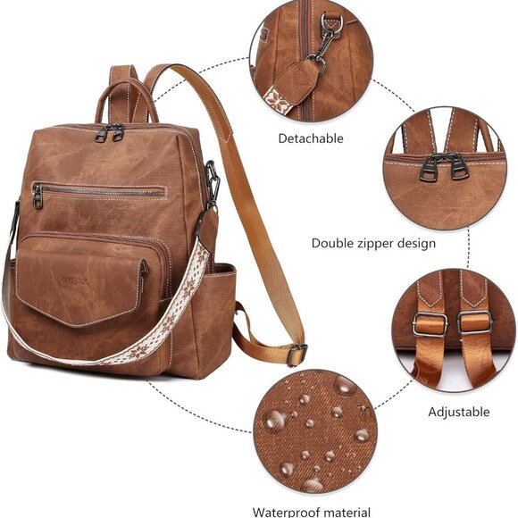 Backpack Purse for Women Leather Backpack Ladies Fashion Handbag Designer Should - Picture 5 of 7